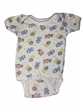 Vintage 90s Baby Connection One-Piece Bodysuit Teddy Bear Bunnies Pastel 3-6m